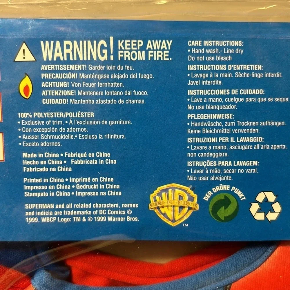 SUPERMAN KIDS COSTUME BIB AND CAPE SET RUBIE'S N-9M 1999 SEALED